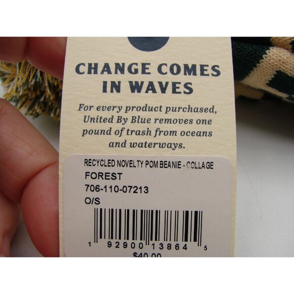 United by Blue Pom Pom Beanie Hat Collage Forest Design One Size NWT Winter Warm - Picture 8 of 10